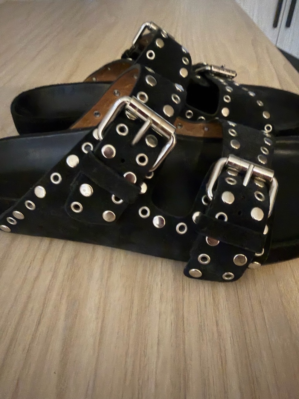 Isabel Marant Black Suede Double-Buckle Studded Sandals Lennyo - Picture 3 of 12
